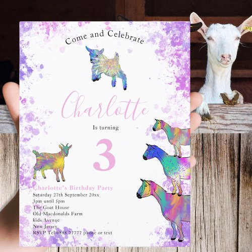 Cute Goats Farm Animal 3rd Birthday Party Invitation Postcard