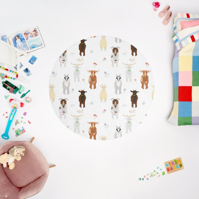 Cute Goats Farm Animals Kids Bedroom Playroom Outdoor Rug (Insitu (Babyroom))