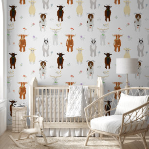 Cute Goats Farm Animals Kids Bedroom Playroom Wallpaper