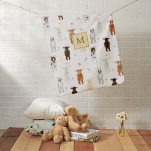 Cute Goats Farm Animals Monogrammed Baby Blanket