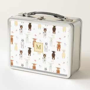 Cute Goats Farm Animals Monogrammed Metal Lunch Box