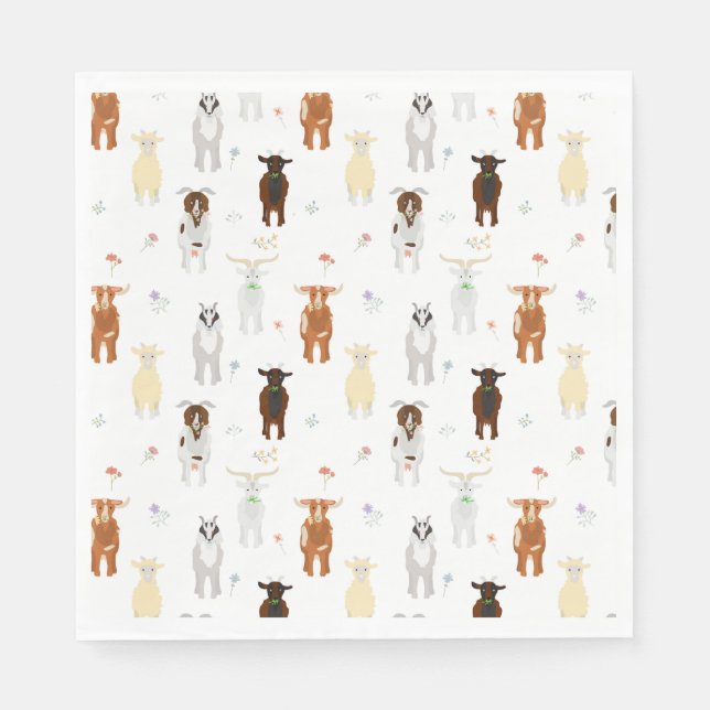 Cute Goats Farm Animals Napkins (Front)