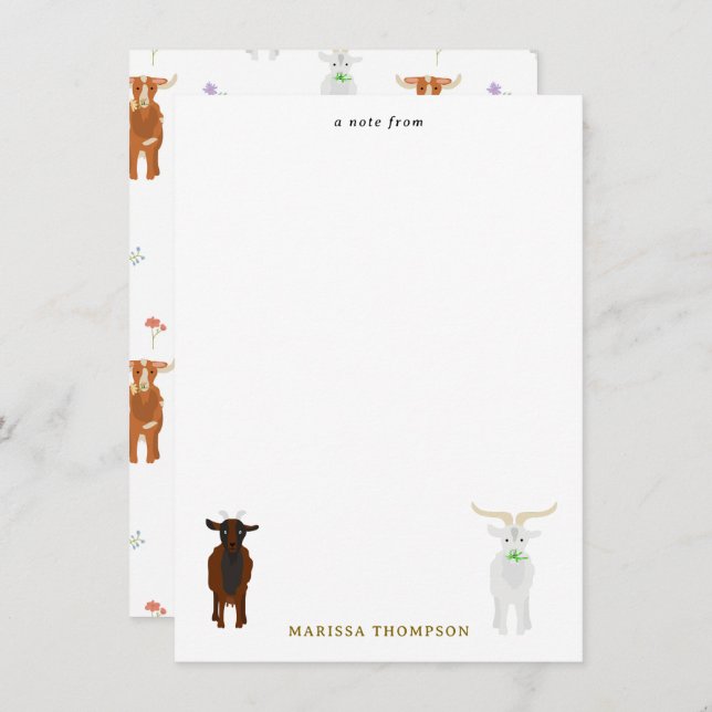 Cute Goats Farm Animals Note Card (Front/Back)