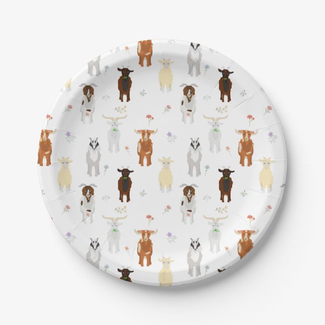 Cute Goats Farm Animals Paper Plates (Front)