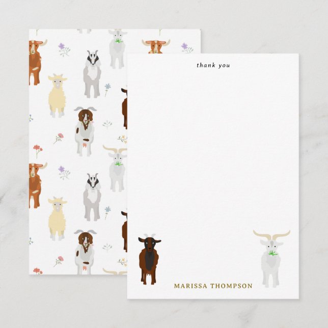 Cute Goats Farm Animals Thank You Card (Front/Back)