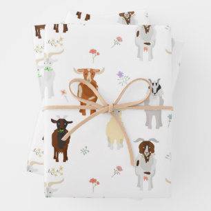 Cute Goats Farm Animals Wrapping Paper Sheets