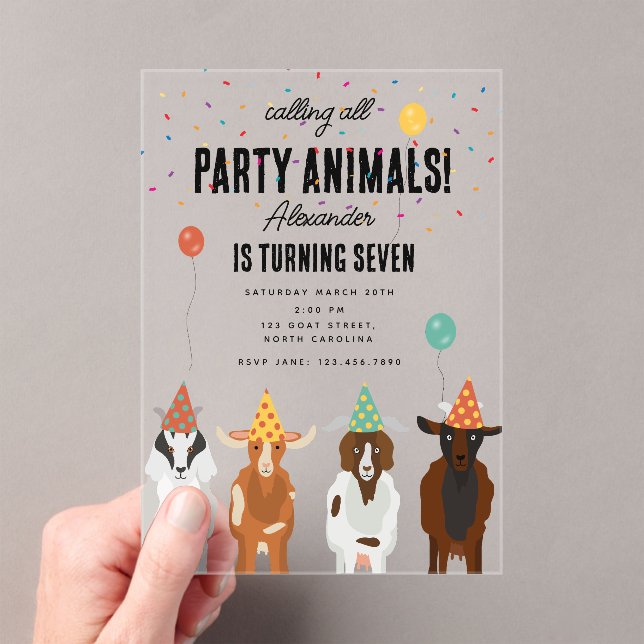 Cute Goats Farm Party Animals Goat Birthday Theme Acrylic Invitations (Insitu (Handheld))