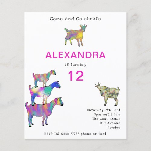Cute Goats Girls 12th Birthday Party Budget Flyer