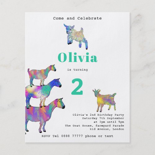 Cute Goats Girls 2nd Birthday Party Flyer