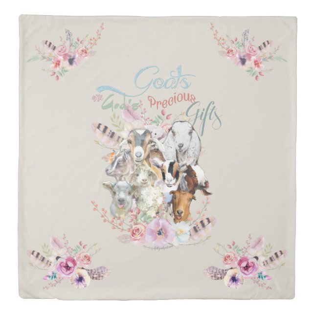 Cute GOATs | Watercolor Goat Portraits GetYerGoat™ Duvet Cover (Front)
