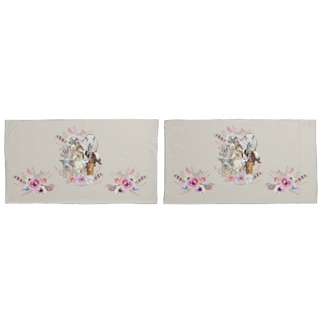 Cute GOATs | Watercolor Goat Portraits GetYerGoat™ Pillow Case (Front-Set)