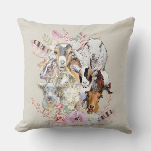 Cute GOATs  Watercolor Goat Portraits GetYerGoat Throw Pillow