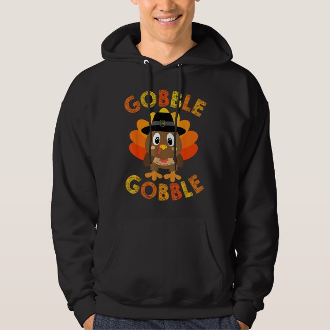 Cute Gobble Gobble Turkey Pilgrim Little Boys Than Hoodie (Front)