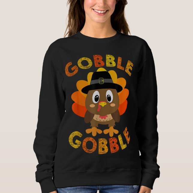 Cute Gobble Gobble Turkey Pilgrim Little Boys Than Sweatshirt (Front)