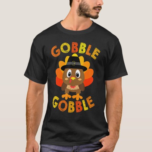 Cute Gobble Gobble Turkey Pilgrim Little Boys Than T_Shirt