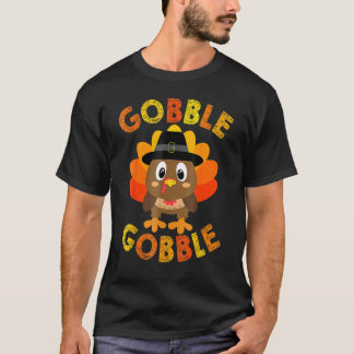 Cute Gobble Gobble Turkey Pilgrim Little Boys Than T-Shirt
