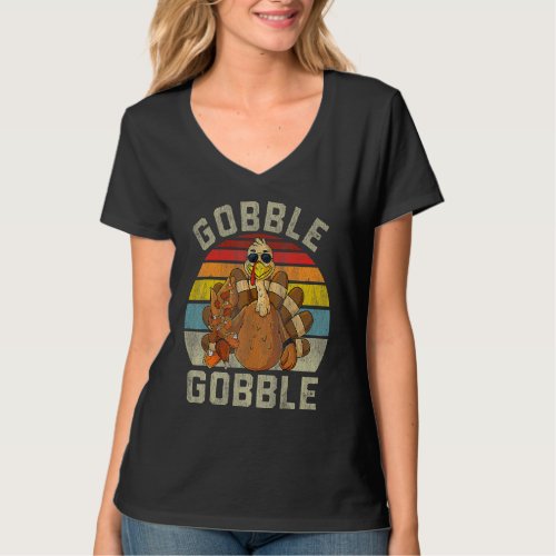 Cute Gobble Gobble Turkey Pilgrim Thanksgiving Ret T_Shirt