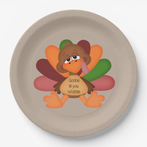 cute gobble till you wobble turkey Thanksgiving Paper Plates