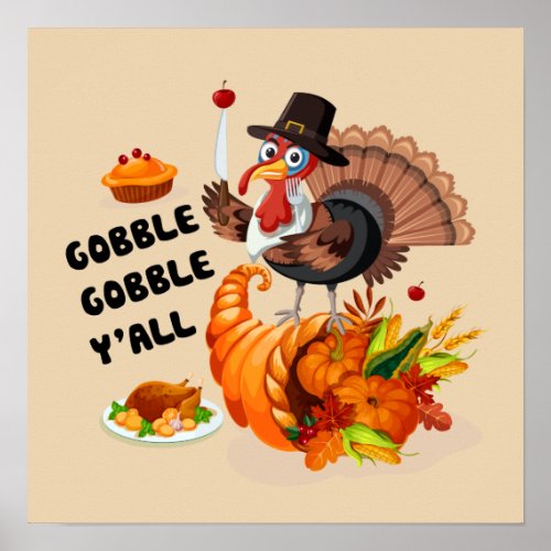 cute gobble turkey poster