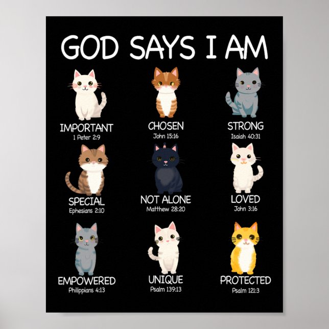 Cute God Says I Am Cat Lover Funny Christian Kids  Poster (Front)