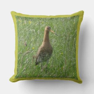 Cute Godwit in Grass Throw Pillow
