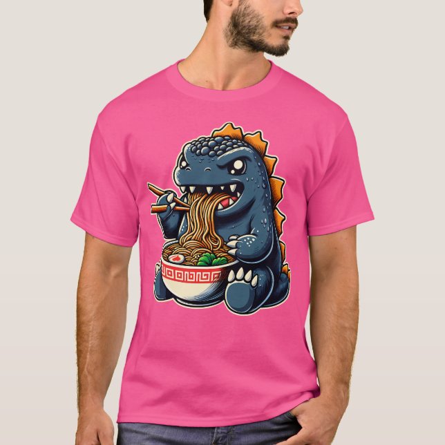 Cute Godzilla Eating Ramen T-Shirt (Front)