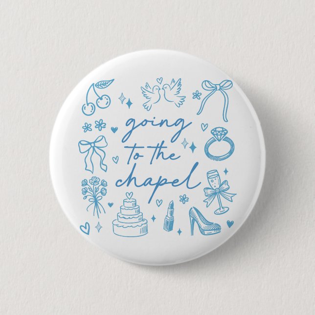 Cute Going To The Chapel Bride Engaged Bachelorett Button (Front)