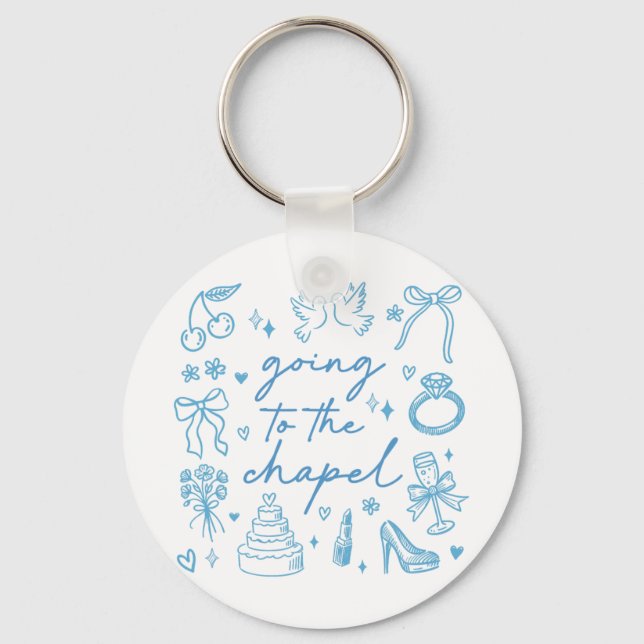 Cute Going To The Chapel Bride Engaged Bachelorett Keychain (Front)