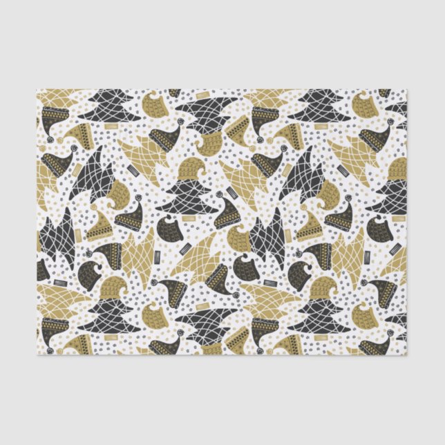 Cute Gold and Black Christmas Trees Tissue Paper (Front)