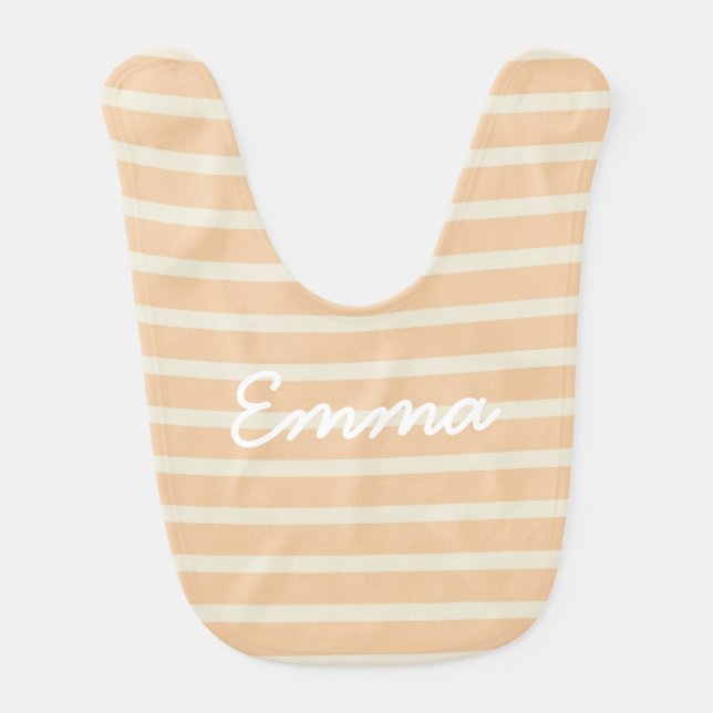 Cute Gold and Cream Striped Baby Bib (Front)
