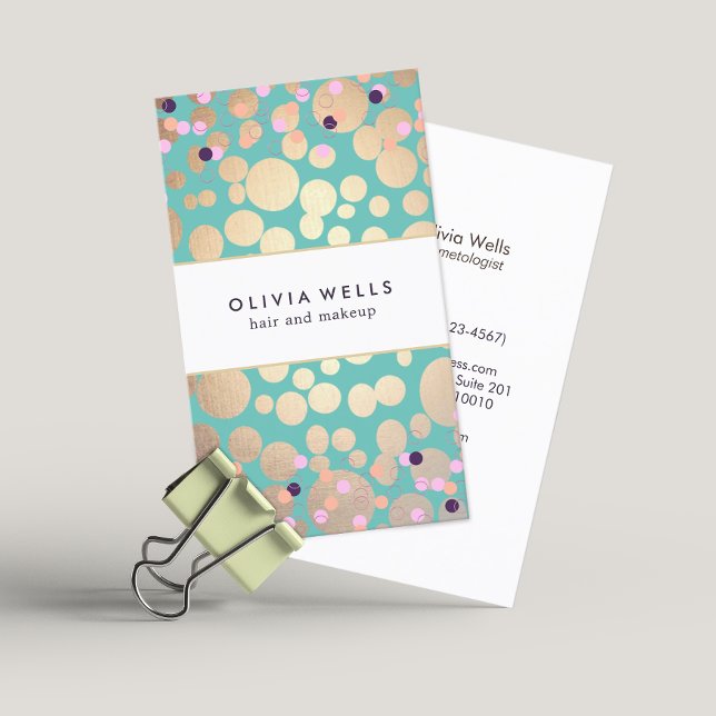 Cute Gold and Turquoise Confetti Pattern Business Card (Creator Uploaded)