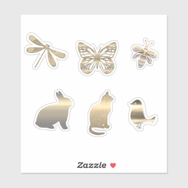 Cute Gold Animals Insects  Sticker (Sheet)