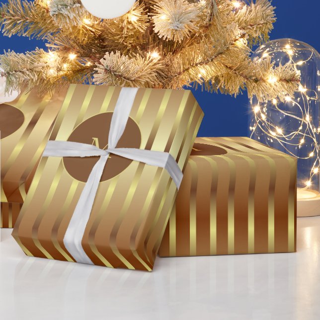 Cute Gold Background And Gold Stripes Christmas Wrapping Paper (Holidays)