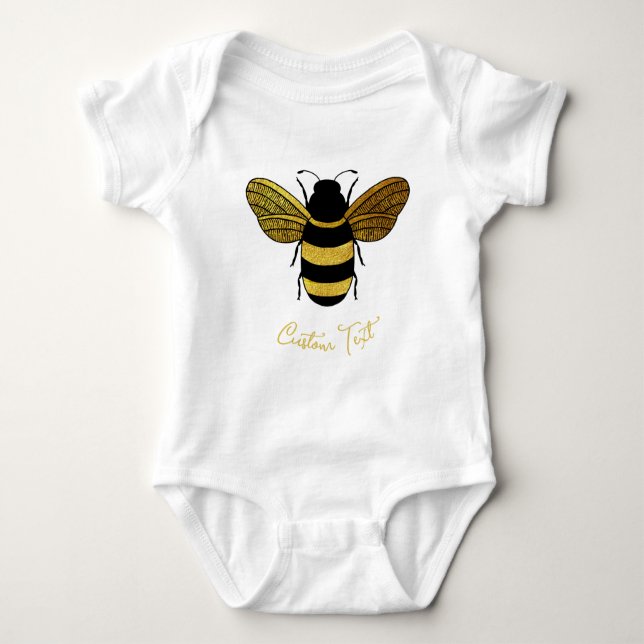 CUTE GOLD BLACK BUMBLEBEE CUSTOM TEXT BEE  BABY BODYSUIT (Front)