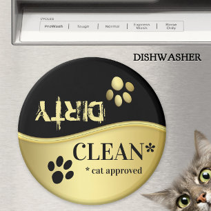 Cute Gold Black Cat Paws Clean Dirty Dishwasher Magnet