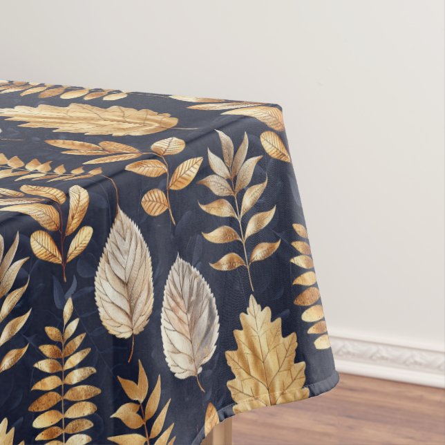 Cute Gold/Blue Autumn Leaves Tablecloth (In Situ)