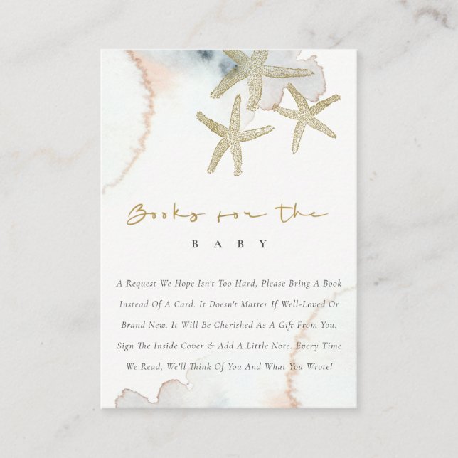 Cute Gold Blue Starfish Display Shower Baby Shower Enclosure Card (Front)