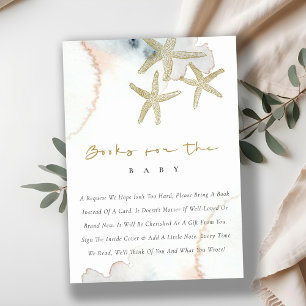Cute Gold Blue Starfish Display Shower Baby Shower Enclosure Card