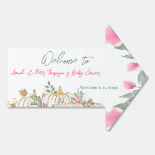 Cute Gold Blush Pink Pumpkin Baby Shower Arrow Sign