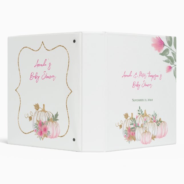 Cute Gold Blush Pink Pumpkin Little Baby Shower 3 Ring Binder (Background)