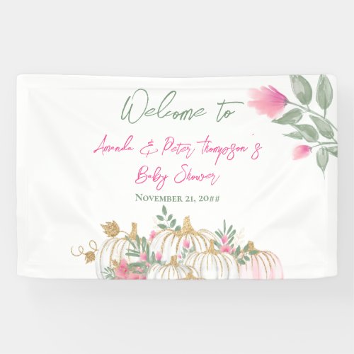 Cute Gold Blush Pink Pumpkin Little Baby Shower Banner