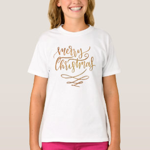 Cute Gold Brush Script Merry Christmas T-Shirt