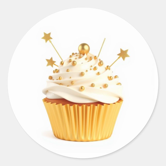 Cute Gold Cupcake Stickers (Front)