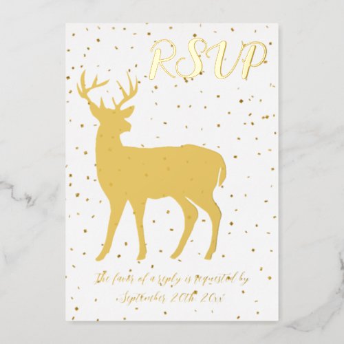 Cute Gold Deer  Gold Confetti RSVP Real Foil Foil Invitation
