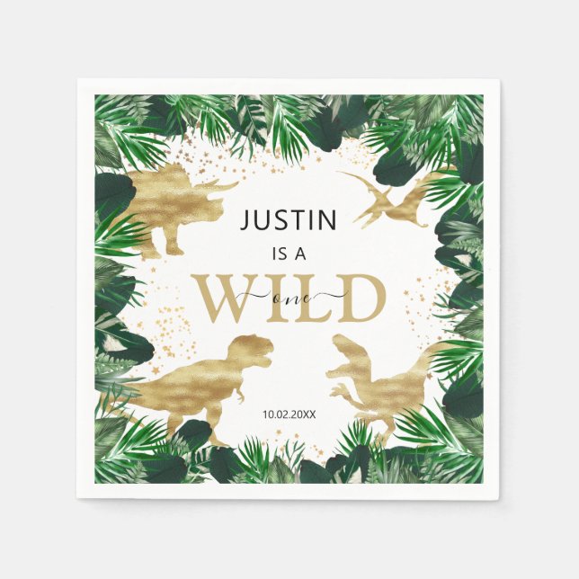 Cute Gold Dinosaur Kids Birthday Dino Trex Napkins (Front)