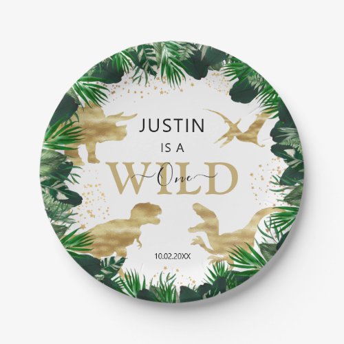 Cute Gold Dinosaur Kids Birthday Dino Trex Paper Plates