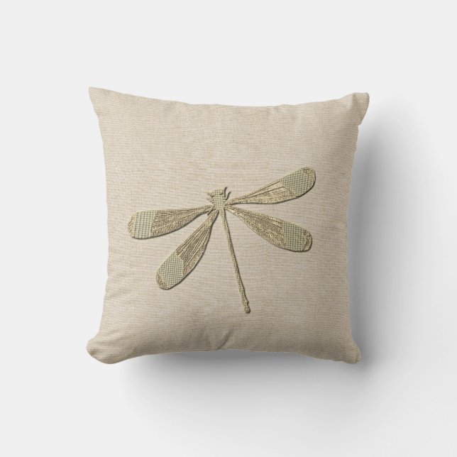 Cute Gold Dragonfly Monogrammed Throw Pillow (Front)