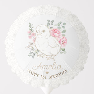Cute Gold Elegant Chick Floral Birthday Balloon