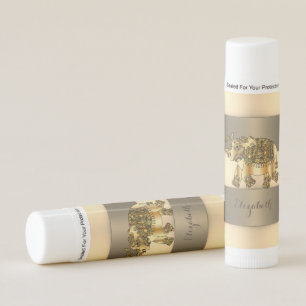 Cute Gold Elephant Paisley,Stripes- Personalized Lip Balm