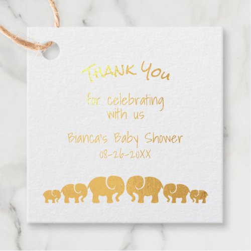 Cute Gold Elephants Thank You Baby Shower Foil Favor Tags